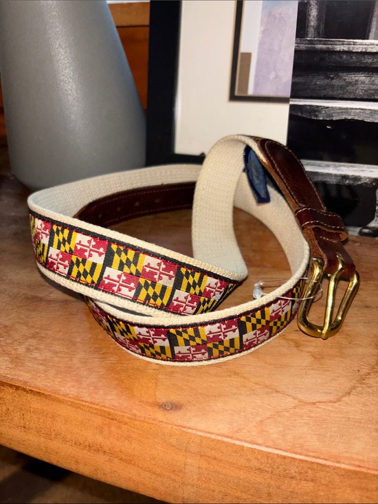 Vineyard Vines Other - Charm City Clothing Maryland Terps Woven Belt- Brown Leather and Brass Buckle